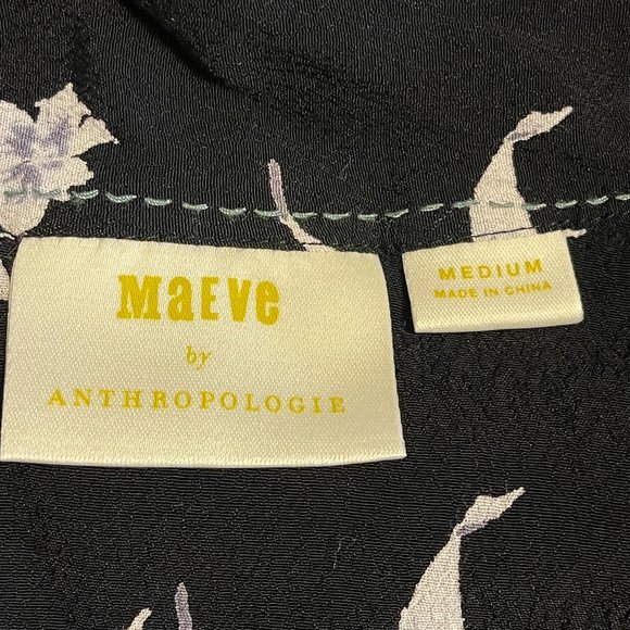 Anthropologie Maeve Black And White Floral Ruffle Blouse - Picture 8 of 10